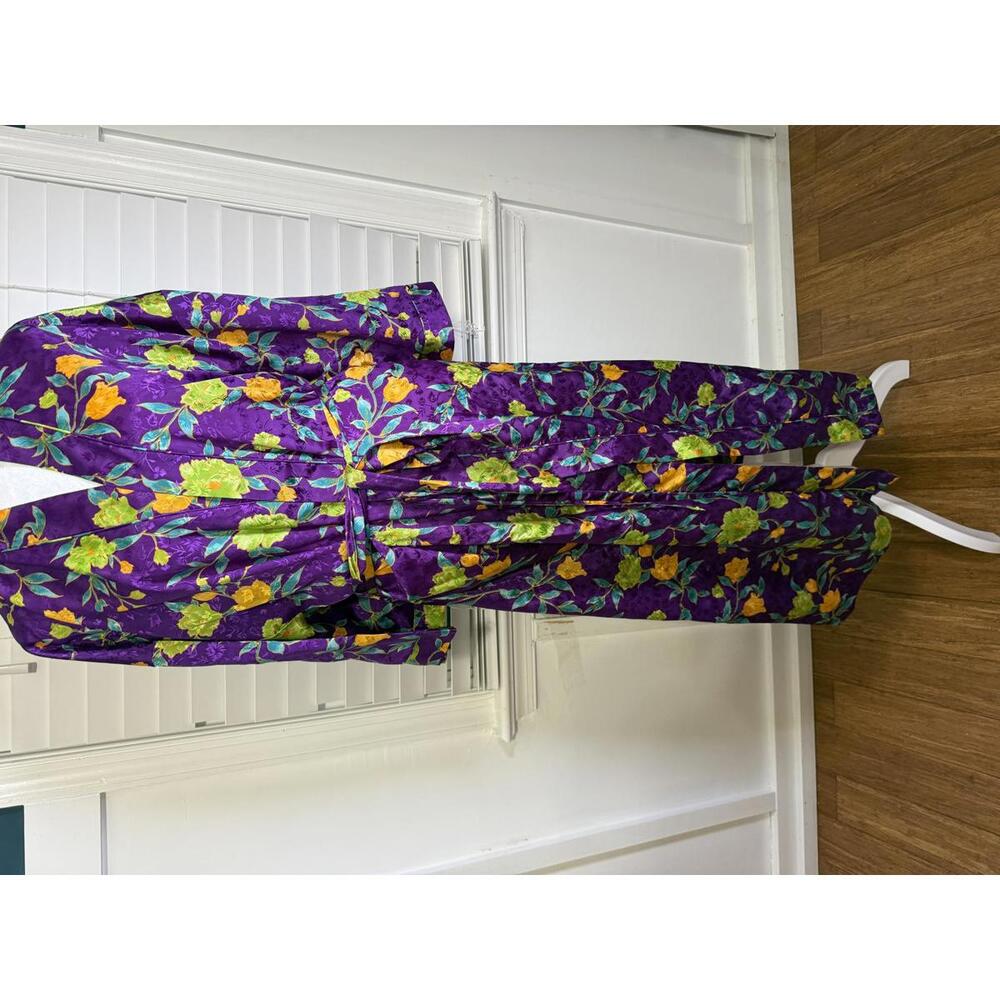 Erika Taylor Vintage Intimates Purple Floral Long Robe Size Large